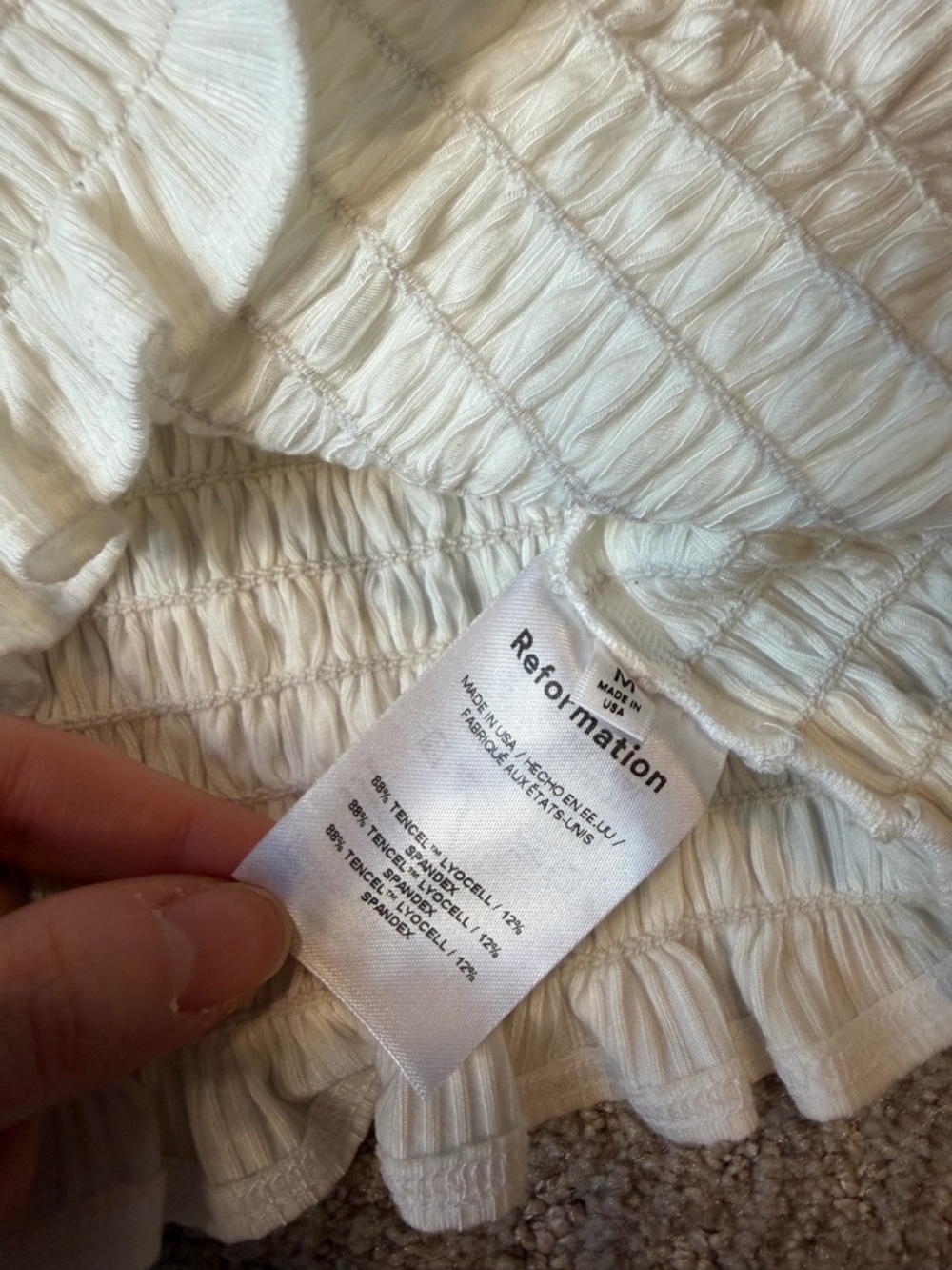 Reformation White Smocked Ruffle Crop Tank - Picture 5 of 6